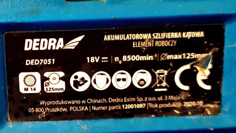 SZLIFIERKA KĄTOWA DEDRA DED7051 BODY