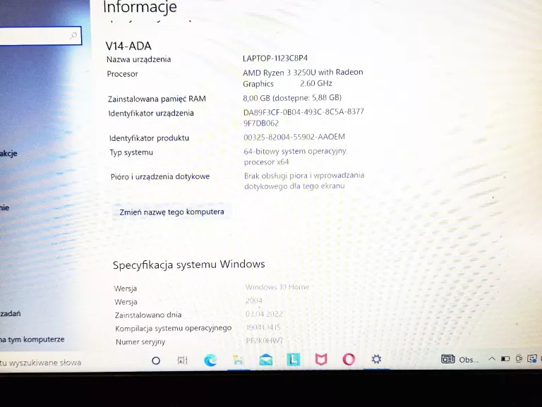 LENOVO V14-ADA/RYZEN3 3250U/8GB/256GB SSD/W10HOME