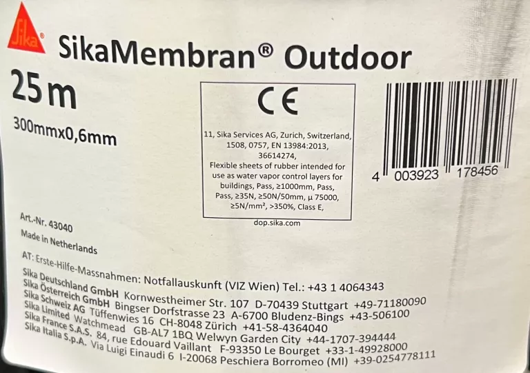 SIKA MEMBRAN EPDM 300MMX0,6\25 M