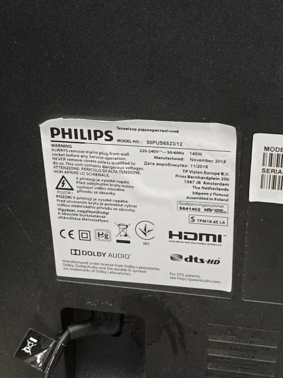 TELEWIZIOR PHILIPS 50PUS6523/12 + PILOT OPIS