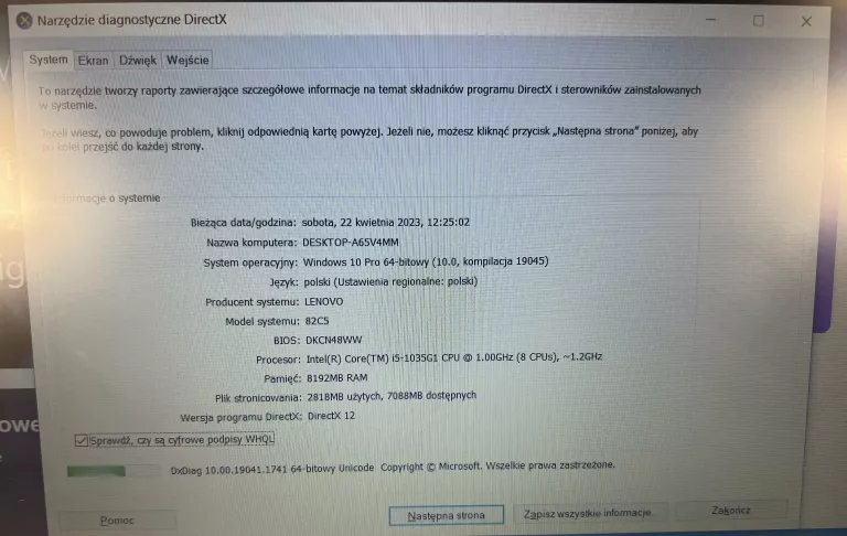 LAPTOP LENOVO V15-IIL 82C5 OPIS!
