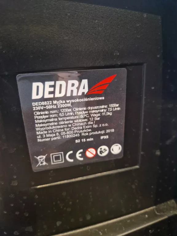 MYJKA CIŚNIENIOWA DEDRA DED8822 KOMPLET