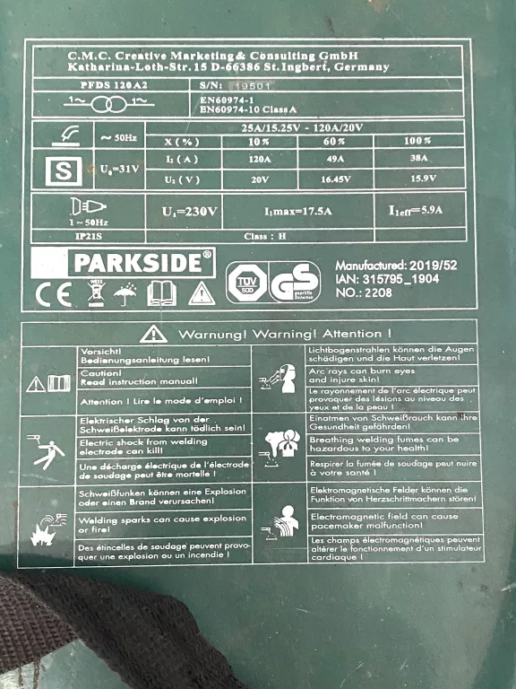 SPAWARKA PÓŁAUTOMAT MIGOMAT PARKSIDE PFDS 120 A2