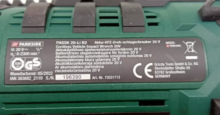 KLUCZ UDAROWY PARKSIDE PASSK 20-LI B2 KORPUS