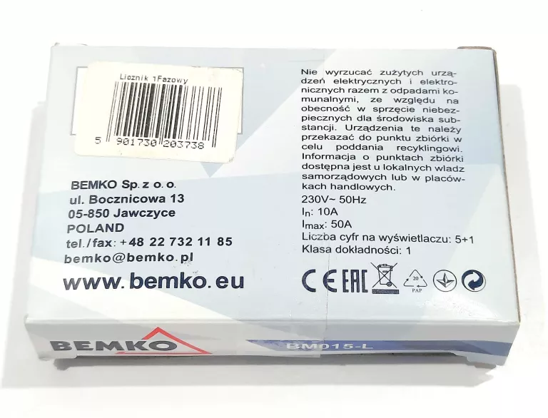 BEMKO LICZNIK LCD WSKAŻNIK ZUŻYCIA ENERGII BM015L