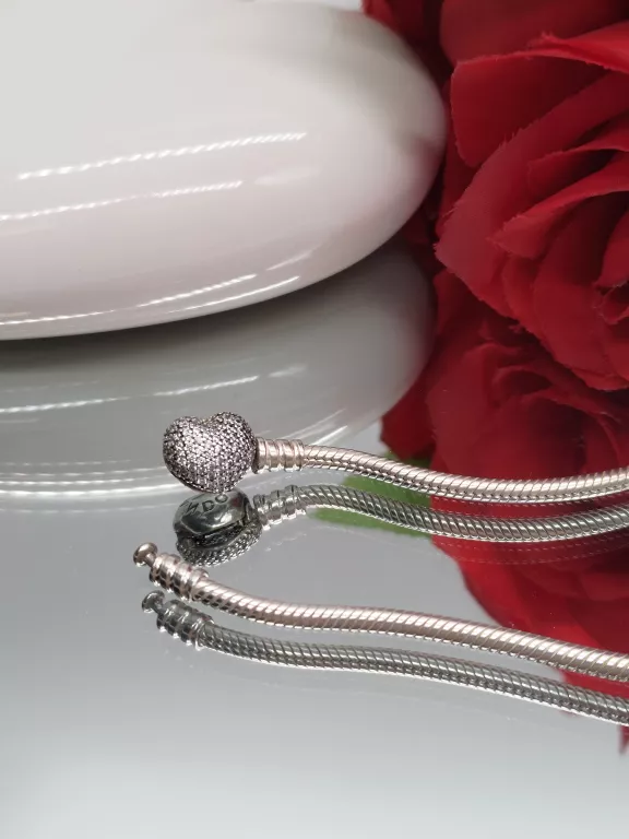 BRANSOLETKA PANDORA SERCE Z CYRKONIAMI 21CM ORI