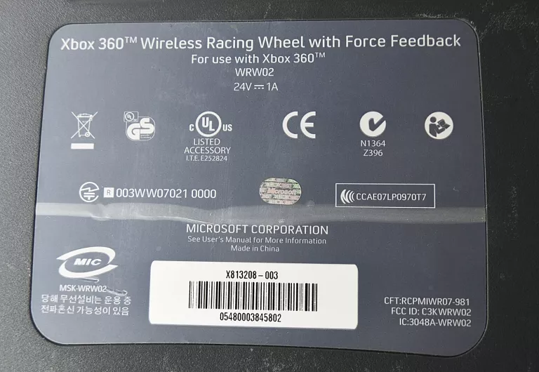 KIEROWNICA MICROSOFT XBOX 360 WRW02 + PEDAŁY