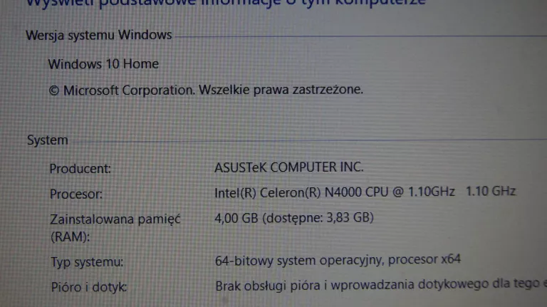 ASUS X543 CELERON N4000/4GB/256GB SSD/WIN10