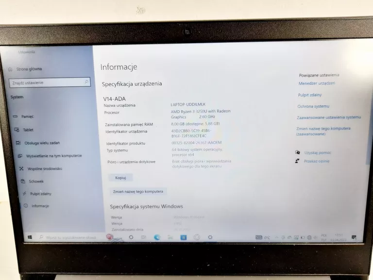 LAPTOP LENOVO V14 RYZEN 3/ 8GB/256/WIN10