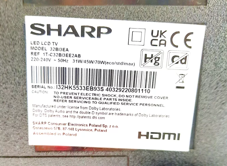 TELEWIZOR SHARP 32BI3EA SMART AQUOS DVBT-2