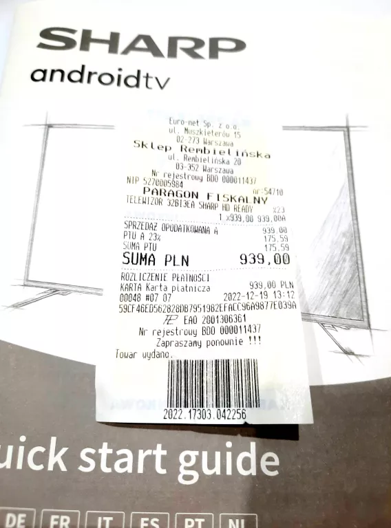 TELEWIZOR SHARP 32BI3EA SMART AQUOS DVBT-2