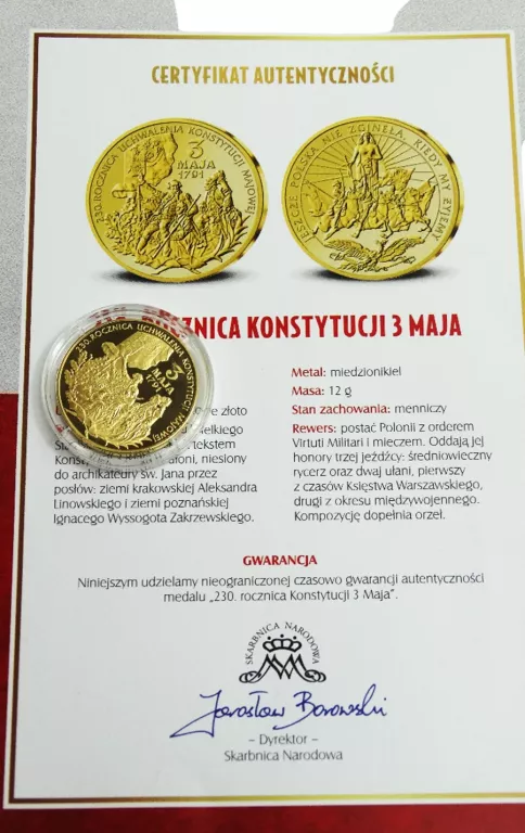 3 MAJA 1791 MEDAL CERTYFIKAT