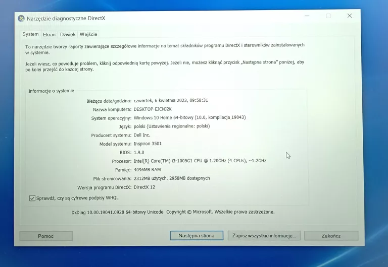 LAPTOP DELL INSPIRON 3501 GWARANCJA DO 12.10.2025