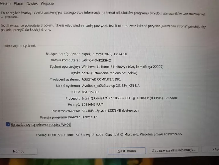 LAPTOP ASUS VIVOBOOK X515 I7 16GB RAM 512 SSD