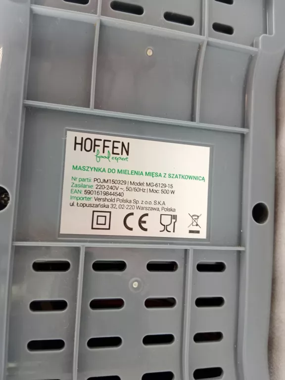 MASZYNKA DO MIELENIA MIĘSA HOFFEN MG-6129-15