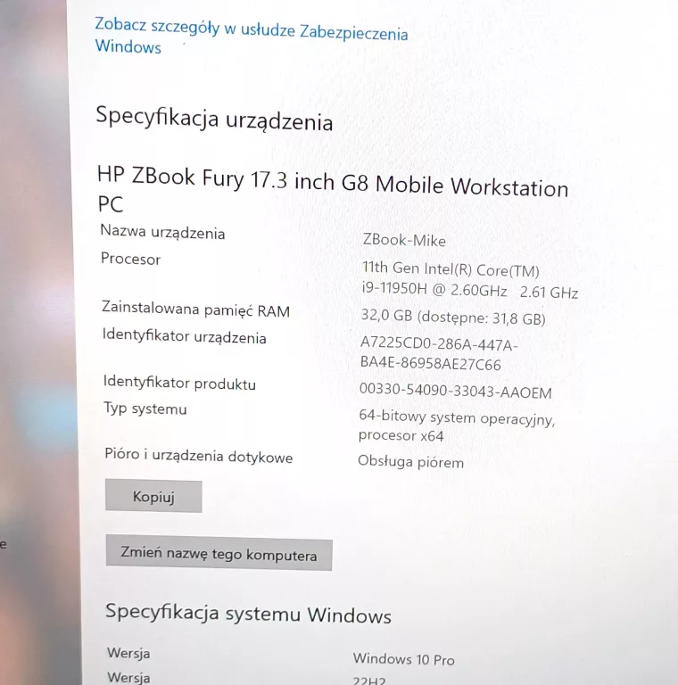 LAPTOP HP ZBOOK I9 32GB RAM RTX A3000 1TB SSD