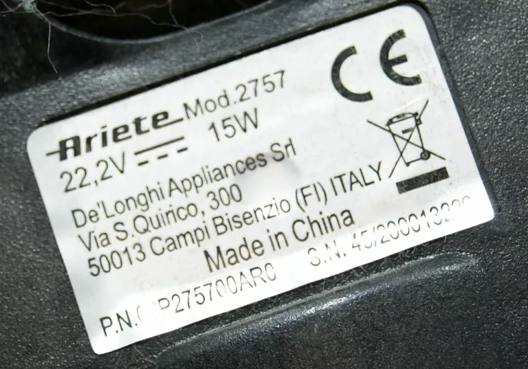 ODKURZACZ BEZPRZEWODOWY ARIETE MOD. 2757 LITHIUM