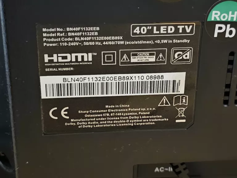 TELEWIZOR BLAUPUNKT 40 CALI BN40F1132EEB