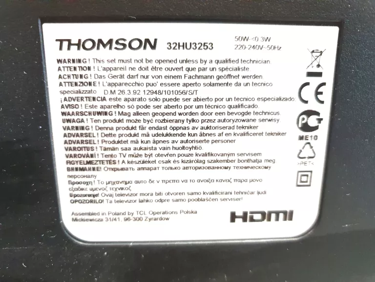 TELEWIZOR THOMSON 32HU3253 PILOT WYPALENIA