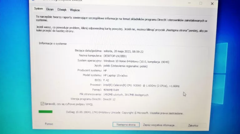 LAPTOP HP 15-RA070NW 4GB/500GB ZASILACZ