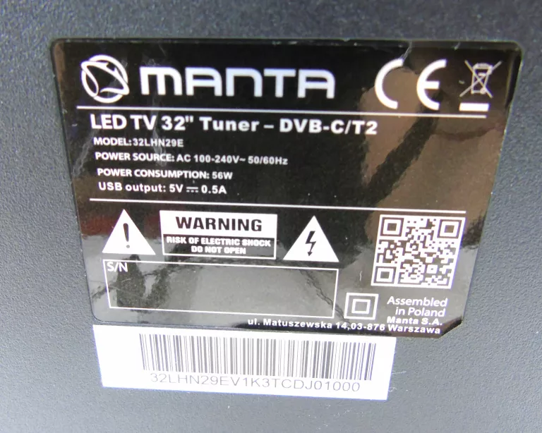 ŚWIETNY TELEWIZOR MANTA 32LHN29E KOMPLET