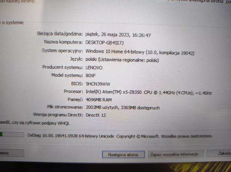 LAPTOP LENOVO 80FX ATOM X5/WIN10/4GBRAM/HD/60GB