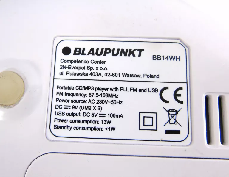 RADIO BOOMBOX BLAUPUNKT BB14WH CD MP3 USB BN