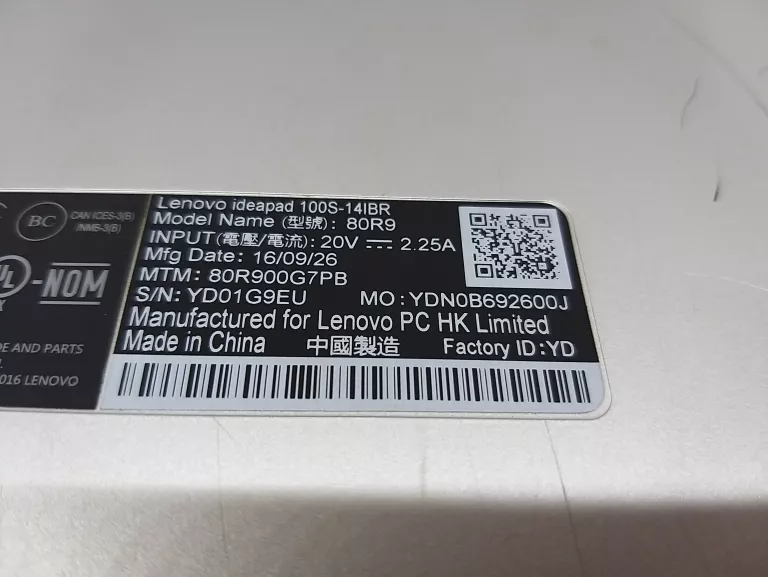 LAPTOP LENOVO 100S-14IBR INTEL N3060/2GB RAM/64GB