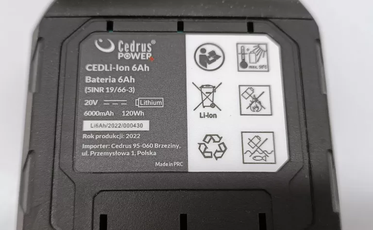 AKUMULATOR LI-ION CEDRUS 20 V 6 AH