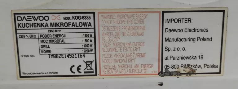 KUCHENKA MIKROFALOWA DAEWOO KOG-6335 SAMA