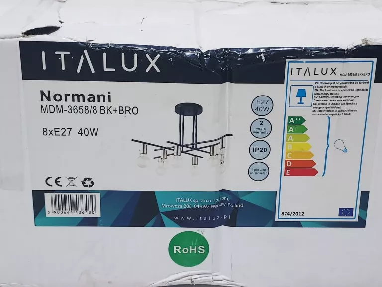 LAMPA WISZĄCA ITALUX NORMANI MDM3658/8 BK+BRO 8X60