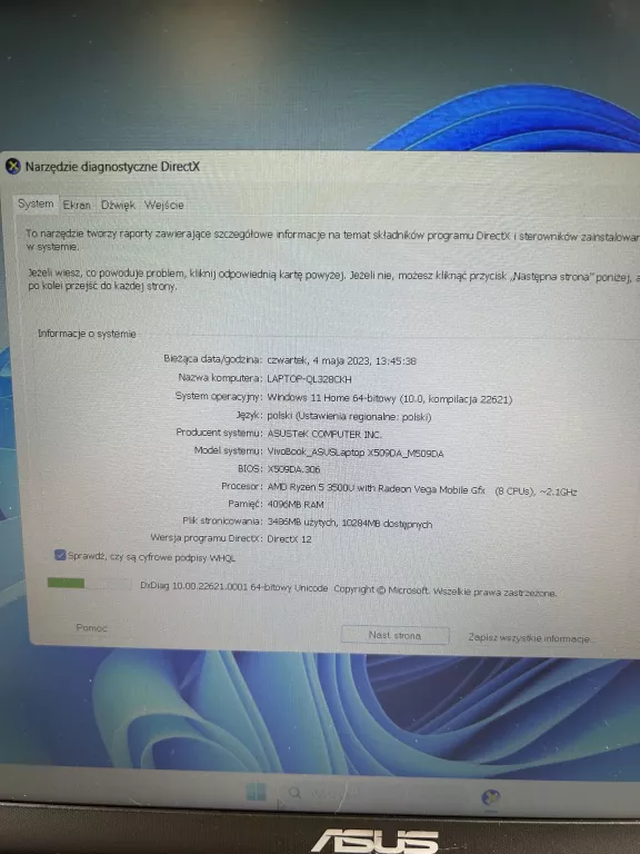 LAPTOP ASUS VIVOBOOK M509DA RYZEN 5 4GB 256GB