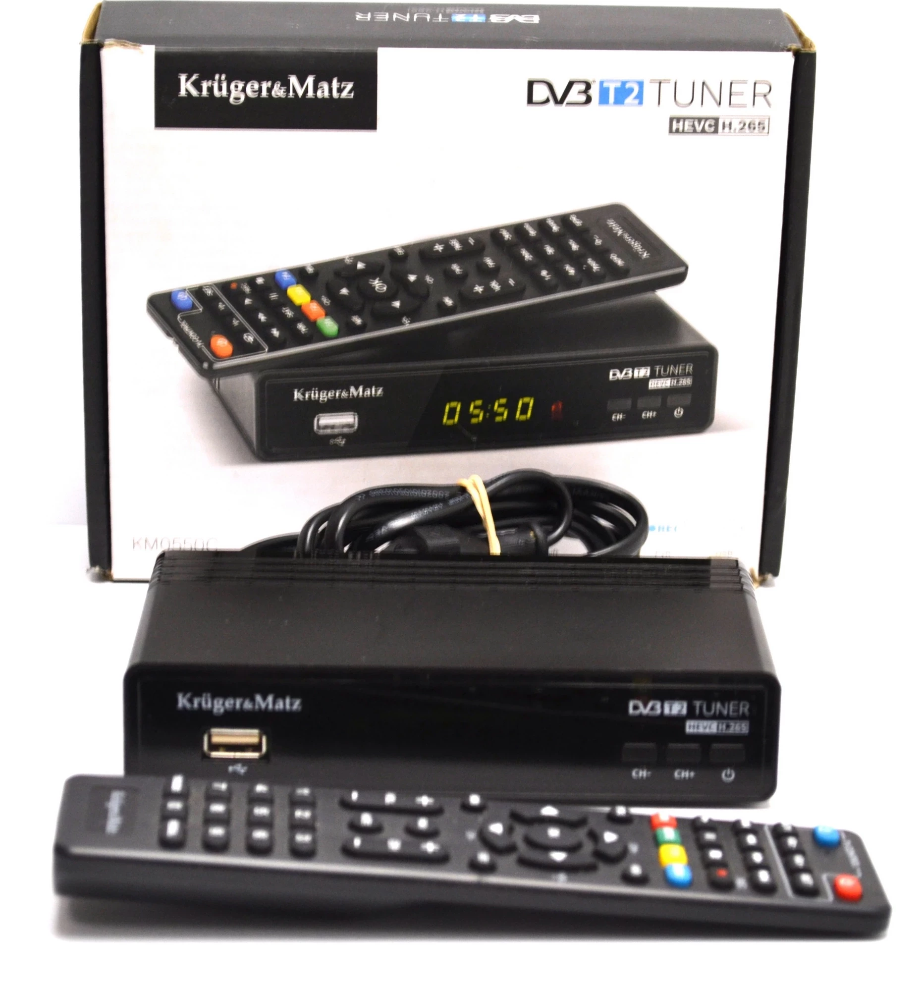 dekoder-dvb-t2-krugermatz-km0550c-hevc-komplet-stan-uzywany