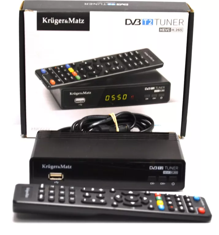 dekoder-dvb-t2-krugermatz-km0550c-hevc-komplet-stan-uzywany