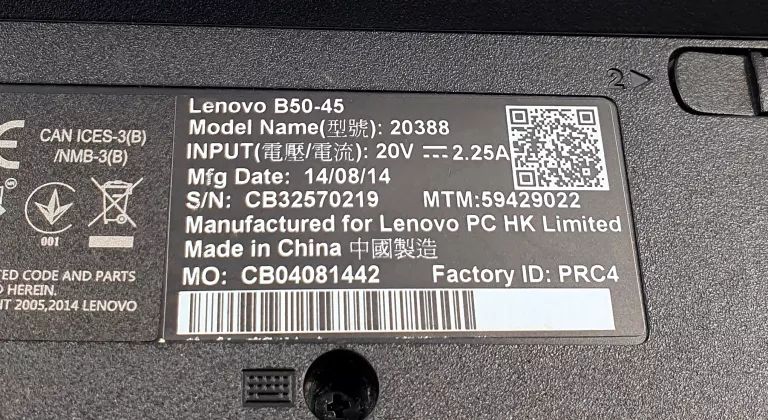 LAPTOP LENOVO B50-45/ZASILACZ/ (OPIS)!