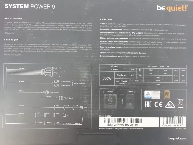 ZASILACZ BE QUIET! SYSTEM POWER 9 500W 120MM 80