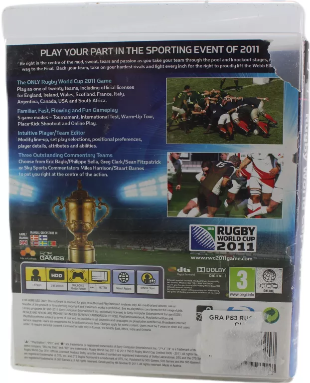 RUGBY WORLD CUP 2011 GRA PS3 PLAYSTATION3 PEGI3