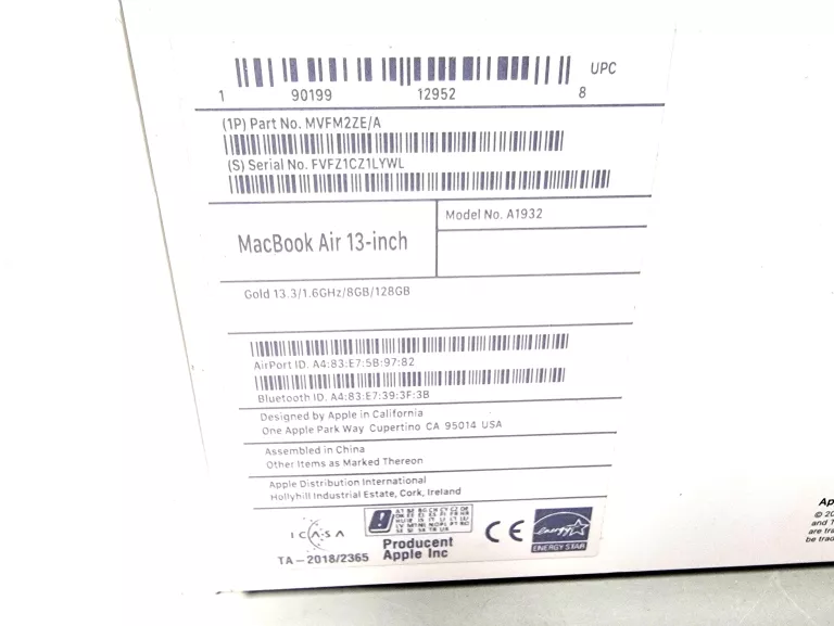 LAPTOP MACBOOK AIR 2019 A1932 13' 8RAM I5 1,6GHZ