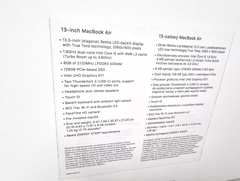 LAPTOP MACBOOK AIR 2019 A1932 13' 8RAM I5 1,6GHZ