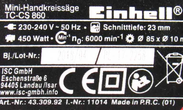 MINI PIŁA TARCZOWA EINHELL TC-CS 860/1