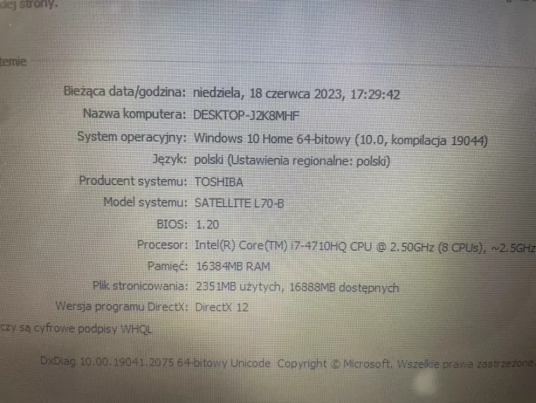 LAPTOP TOSHIBA SATELLITE L70-B I7 4710QM 1TB 16GB