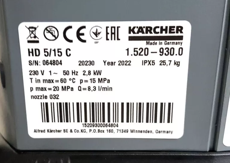 MYJKA CIŚNIENIOWA KARCHER HD 5/15 C