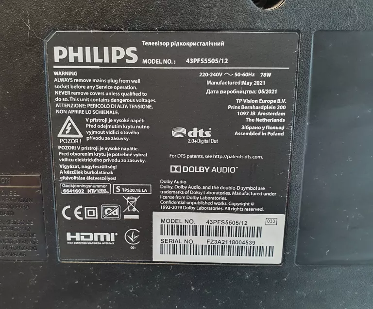 TELEWIZOR PHILIPS 43PFS5505/12