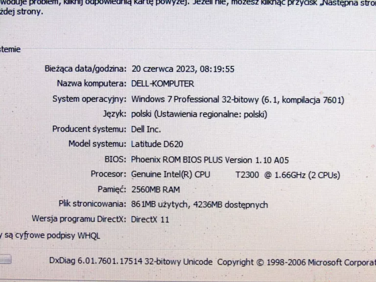 LAPTOP DELL LATITUDE D620 + ŁAD