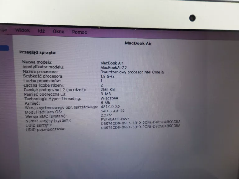 LAPTOP MACBOOK AIR 13 A1466 8GB/128 GB