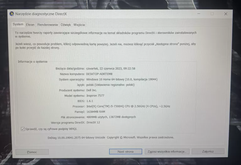 DELL INSPIRON 15-7577 I5 GTX1050 16GB 1TB SSD W10