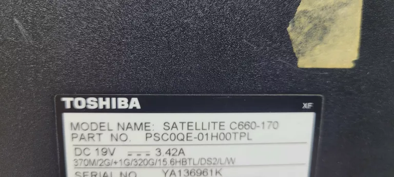 LAPTOP TOSHIBA SATELITE C660-170 WIN 7