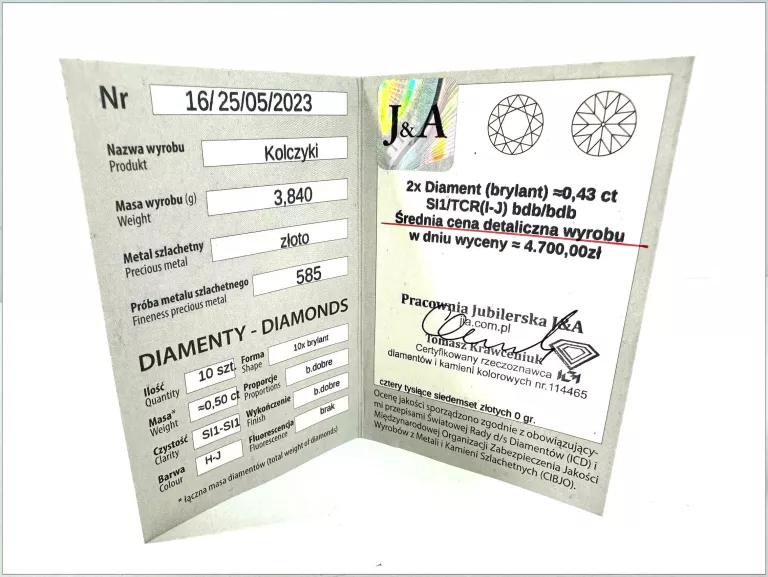 PIĘKNE ZŁOTE KOLCZYKI Z BRYLANTAMI 585 14K 3,84