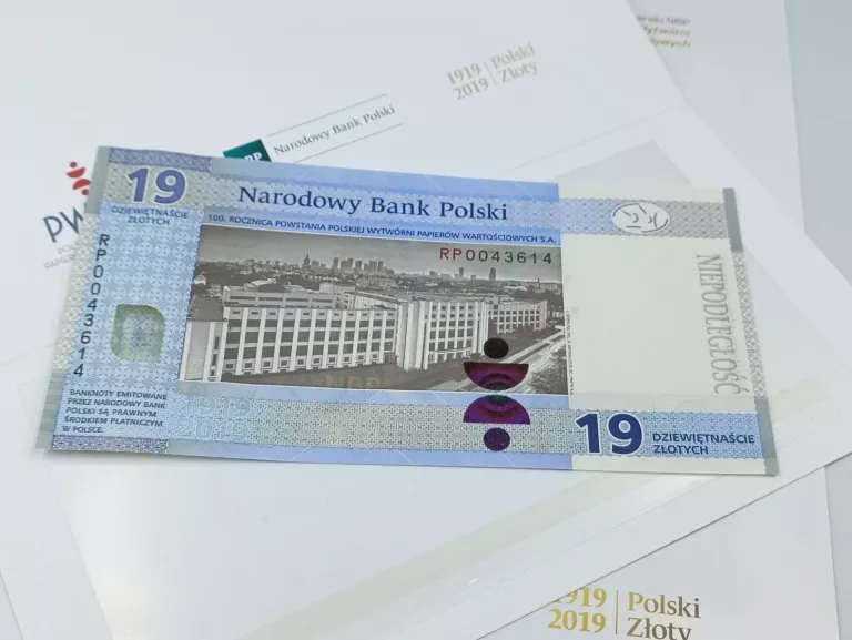 BANKNOT 19 ZŁ 100-LECIE POWSTANIA PWPW