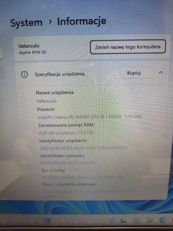 LAPTOP ACER ASPIRE 1 CELER/4GB/60GB WIN11